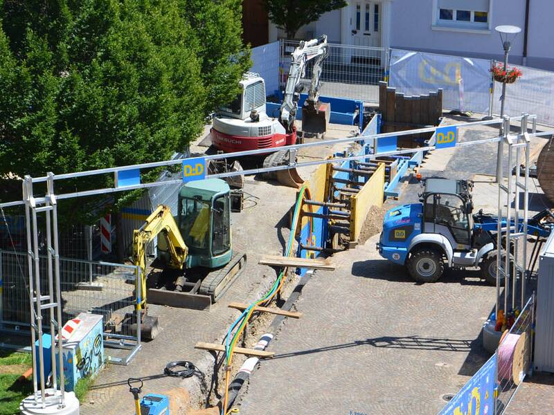 Eine Nahwärmebaustelle von oben gesehen