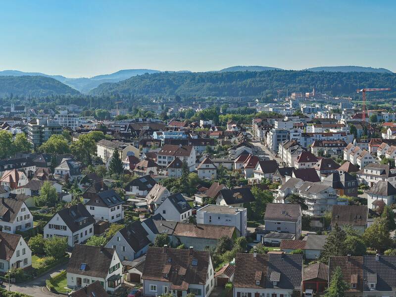 Blick aus der Vogelperspektive auf die Stadt Rheinfelden (Baden)