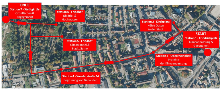 Streckenplan des Stadtklimaspaziergangs
