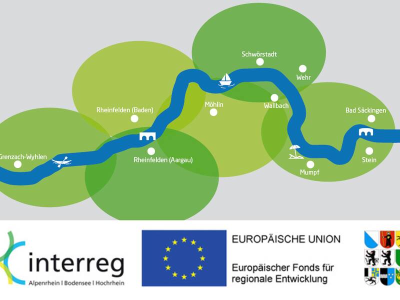 Grafik zum Rheinuferrundweg extended mit Förderlogo Interreg