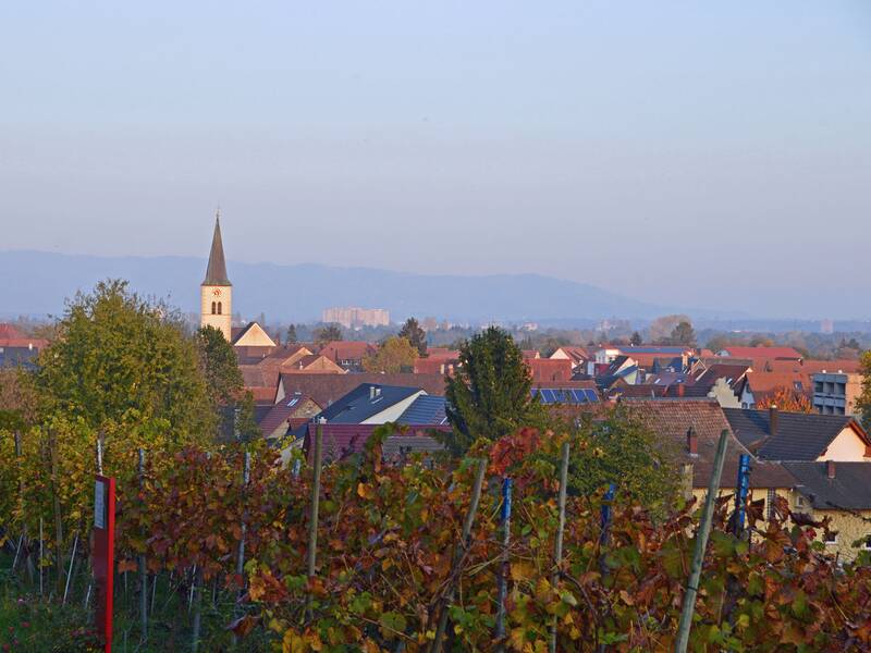 Blick über den Ortsteil Herten mit Kirchturm