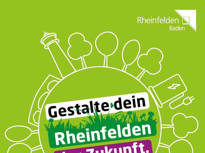Grafik mit Symbolen für Rheinfelden und Bäumen mit einem Aufruf zu Beteiligung.