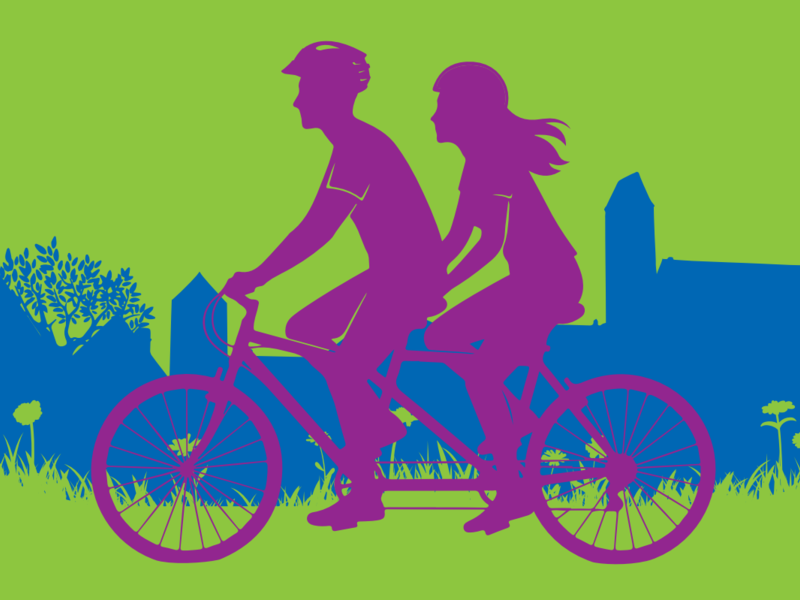Grafik zum Stadtradeln: Zwei Personen auf einem Tandem.