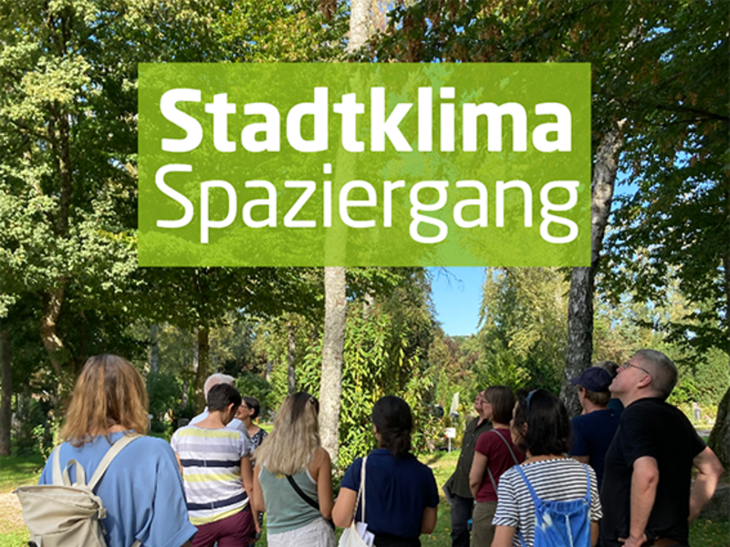 Mehrere Personen stehen auf einer Grünfläche und folgen den Ausführungen zum Klimawandel und seinen lokalen Auswirkungen.